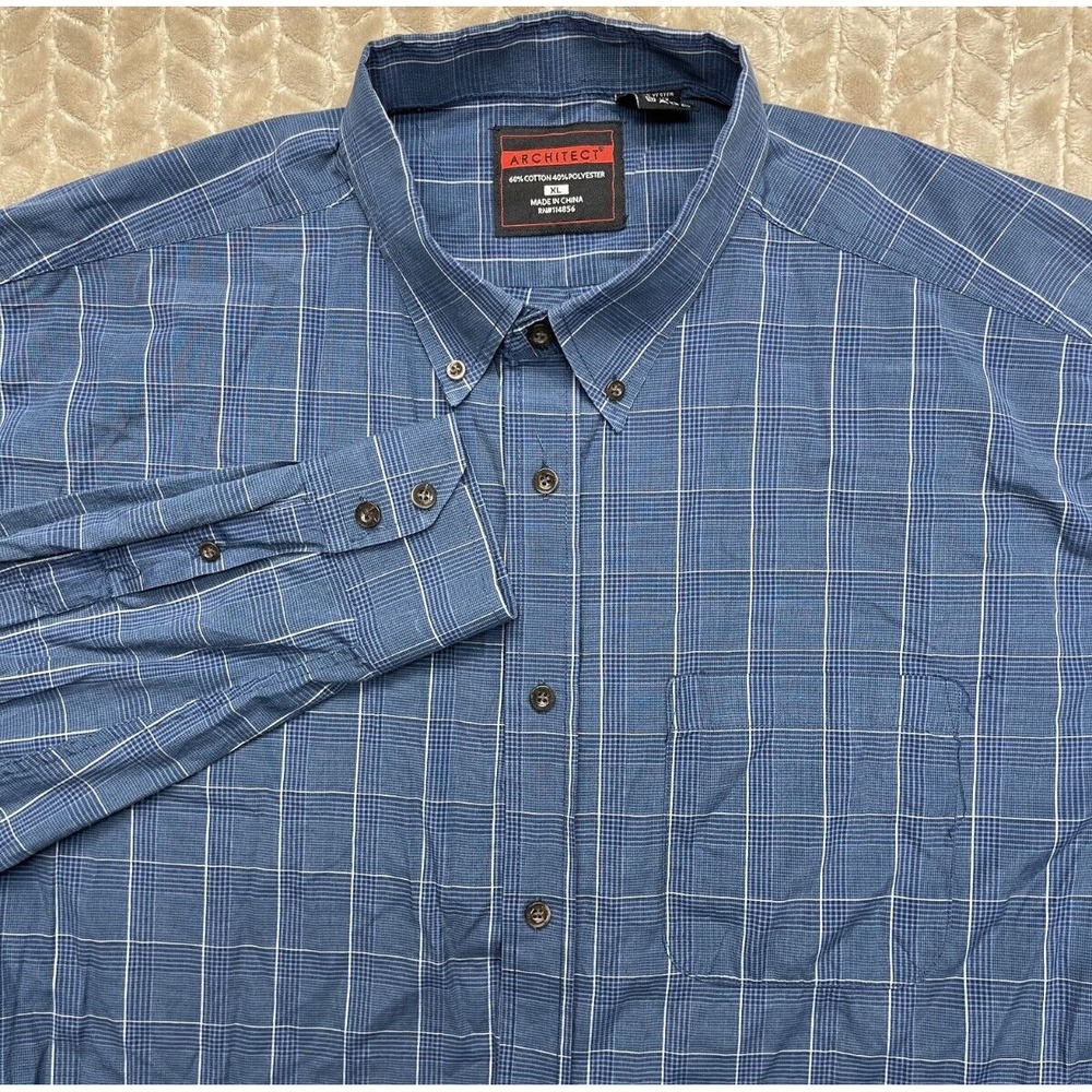Architect Mens XL Blue‎ Plaid Long Sleeve Button Down Shirt